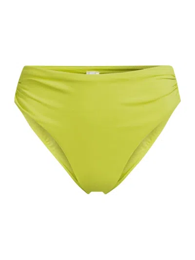 Robin Piccone Women's Aubrey High-waisted Ruched Bikini Bottom In Green