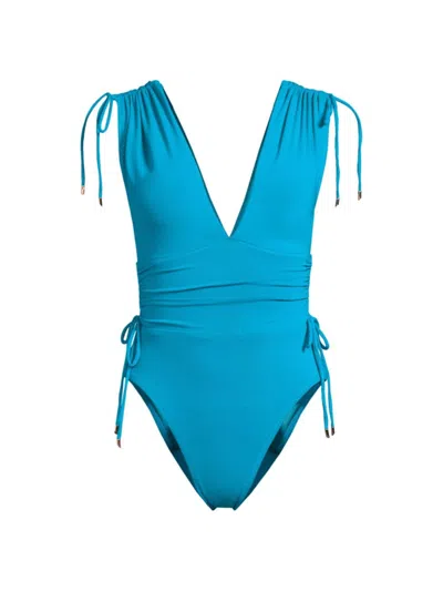 Robin Piccone Women's Aubrey Plunging V-neck One-piece Swimsuit In Cyan Blue