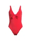 Robin Piccone Women's Ava Plunge Bow One-piece Swimsuit In Guava