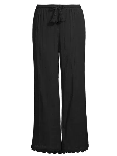Robin Piccone Women's Jo Stripe Cotton Wide-leg Pants In Black