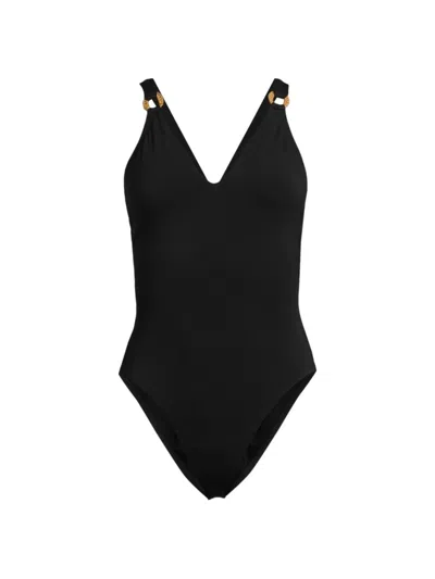 Robin Piccone Women's Margot Raffia O-ring One-piece In Black