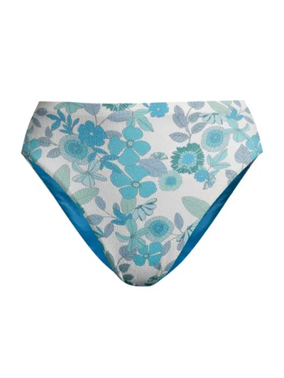Robin Piccone Women's Nerissa Floral High-waist Bikini Bottom In Blue Combo