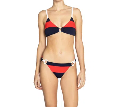 Robin Piccone Women's Standard Babe Side Tie Bottom In Navy Combo In Pink