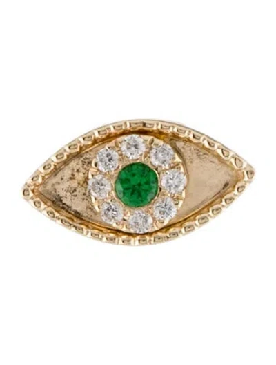 Pre-owned Robinson Pelham 14k Tsavorite Garnet & Diamond Third Eye Stud Earrings In Multi