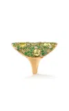 Robinson Pelham 18ct Yellow Gold Vault Ring In Green