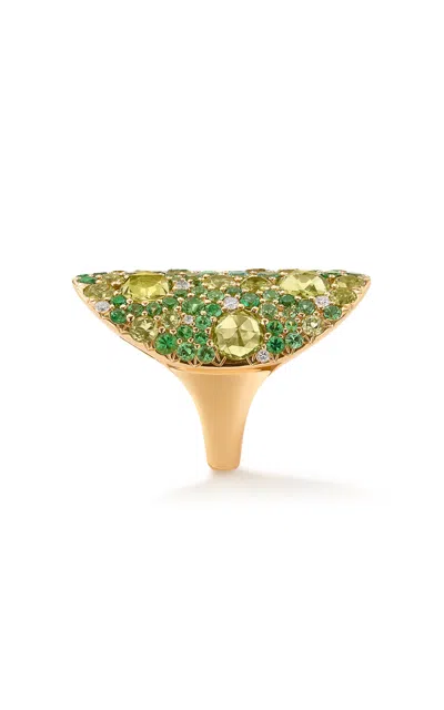 Robinson Pelham 18ct Yellow Gold Vault Ring In Green
