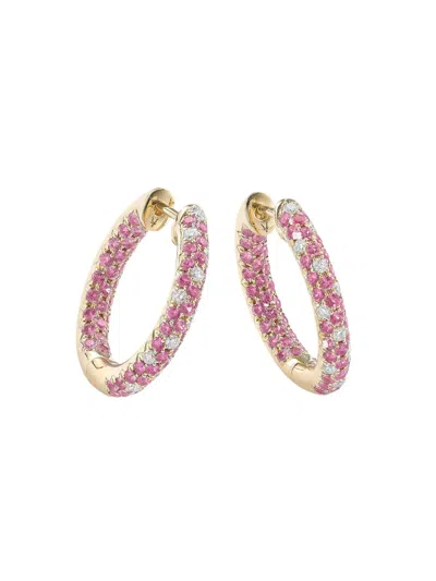 Robinson Pelham Disco Sister Pink Sapphire And Diamond Hoop Earrings