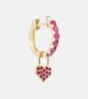 Robinson Pelham Orb Midi And Heart Earwish 14kt Gold Single Hoop Earring With Diamonds And Rubies In Ruby Yg