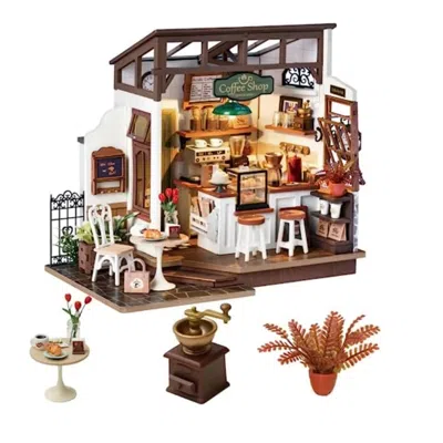 Robotime Diy Wooden Dollhouse Set No. 17: Coffee Model Building Kit With Accessories And Led Lighting For Adu In Multi