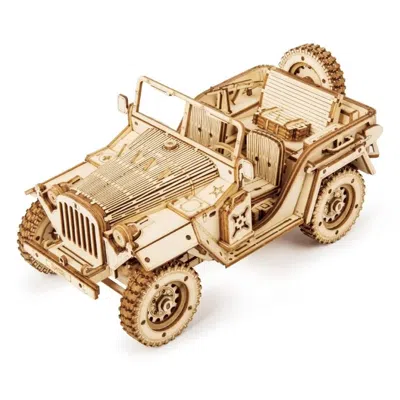 Robotime Rokr 3d Wooden Puzzle Building Kits: Montessori Educational Toys Featuring - Army Jeep In Multi