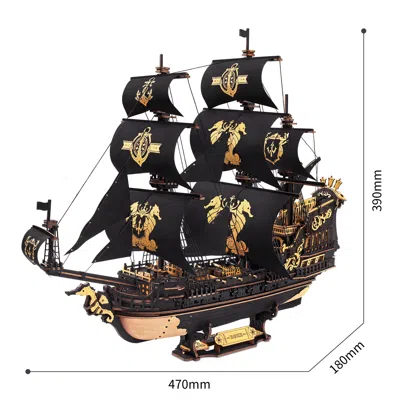 Robotime Rokr 3d Wooden Puzzle Model Kit - Seahouse Barque For Home And Office Decoration, Ideal Gift For Tee In Black