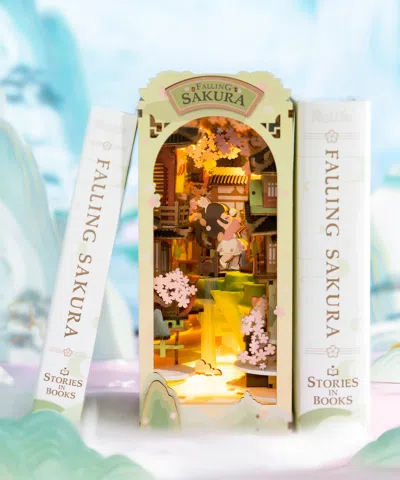 Robotime Rolife Diy Miniature Book Nook Wooden Dollhouse For Bookshelf Display - Falling Sakura In Multi