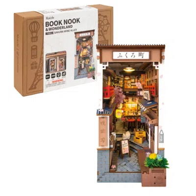 Robotime Sakura Wine Alley Diy Book Nook With Led Lights - Miniature Dollhouse Kit, 3d Wooden Puzzle Bookend  In Multi