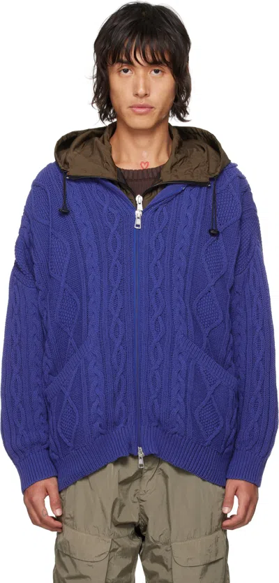 Robyn Lynch Blue Oversized Cable-knit Hoodie In Blue / Black