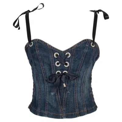 Pre-owned Rocco Barocco Blue Denim Bustier Top