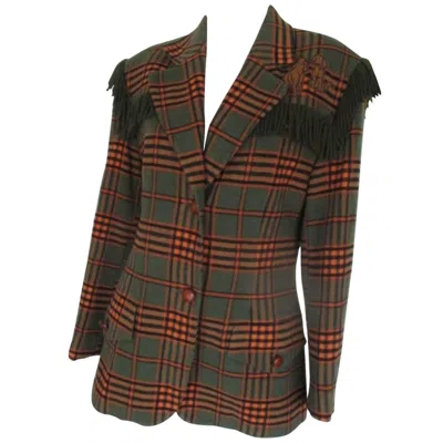 Pre-owned Rocco Barocco Roccobarocco Wool Checked Fringed Jacket In Black