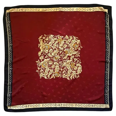 Pre-owned Rocco Barocco Vintage Silk Scarf Bordeaux Classic Design 40x40cm In Red