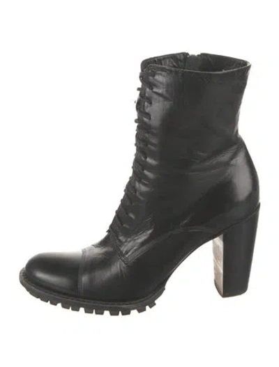 Pre-owned Rocco P Leather Lace-up Boots In Black