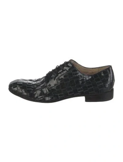 Pre-owned Rocco P Patent Leather Animal Print Oxfords In Black