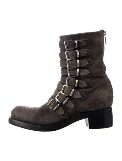 Pre-owned Rocco P Suede Moto Boots In Grey
