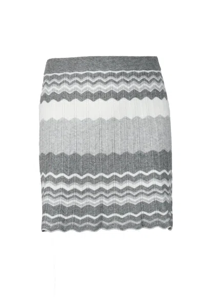 Rocco Ragni Knitted Mini Skirt With Horizontal Zigzag Stripes In Gray
