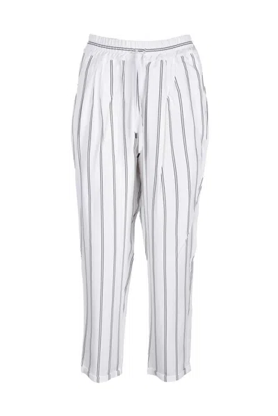 Rocco Ragni Satin-finish Trousers With Vertical Stripes In White