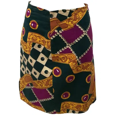 Pre-owned Roccobarocco 1980s  Vintage Multicoloured Cotton Skirt In Black
