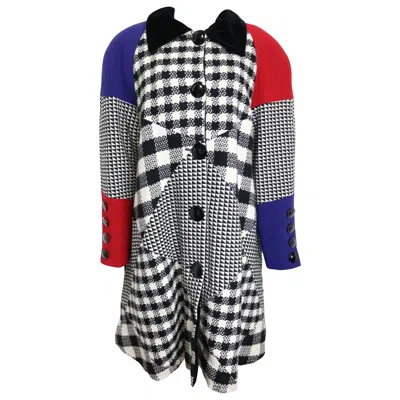 Pre-owned Roccobarocco 80s  Colour Blocked With Check Patterns Balmacaan Coat In Black