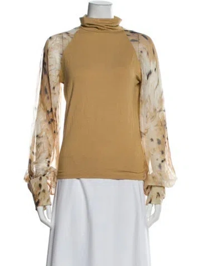 Pre-owned Roccobarocco Animal Print Turtleneck Top In Neutral
