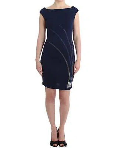 Pre-owned Roccobarocco Elegant Sapphire Sheath Dress With Rhinestone Detail In See Description