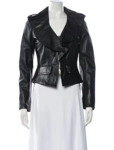 Pre-owned Roccobarocco Leather Biker Jacket In Black