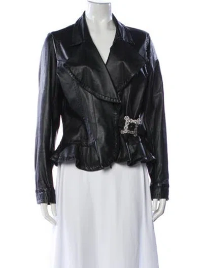 Pre-owned Roccobarocco Leather Coat In Gray