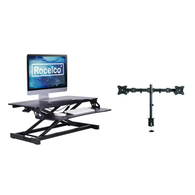 Rocelco 31.5" Standing Desk Converter With Dual Monitor Mount, Black