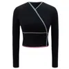 Roch Perel Women's Black Coloured Line Mock Cardigan In Black