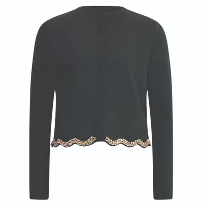 Roch Perel Women's Black Embellished Scalloped Cardigan