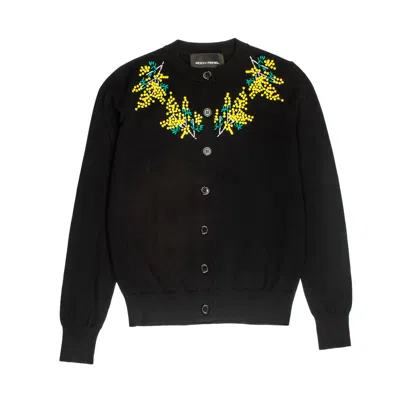 Roch Perel Women's Black Flower Embroidered Cardigan