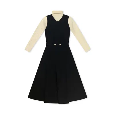 Roch Perel Women's Black / Neutrals / Gold Black And Ivory Contrast Knitted Dress In Black/gold