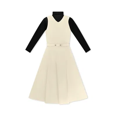 Roch Perel Women's Black / Neutrals / White Ivory  And Black Contrast Knitted Dress In Black/white