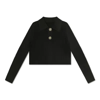 Roch Perel Women's Black / Silver Black Knit Crystal Top In Black/silver