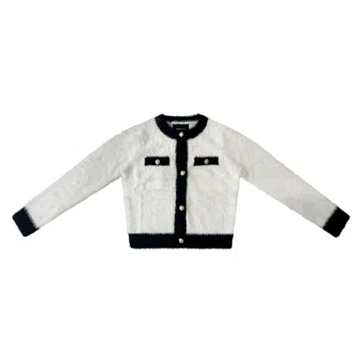 Roch Perel Women's Black / White / Gold White And Black Fluffy Cardigan In Black/white/gold