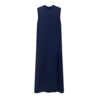 Roch Perel Women's Blue Navy Satin Turtleneck Dress