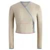 Roch Perel Women's Brown / Neutrals Beige Coloured Line Mock Cardigan In Brown