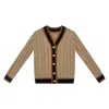 Roch Perel Women's Brown / Neutrals Tan Contrast Cable Cardigan In Brown