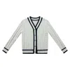 Roch Perel Women's Neutrals / White / Black Cream Contrast Cable Cardigan In White/black