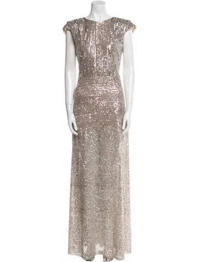 Pre-owned Rochas Bateau Neckline Long Dress In Neutral