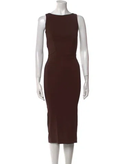 Pre-owned Rochas Bateau Neckline Midi Length Dress In Brown