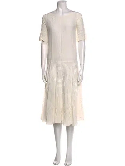 Pre-owned Rochas Bateau Neckline Midi Length Dress In Neutral
