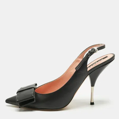 Rochas Black Leather Bow Slingback Pumps