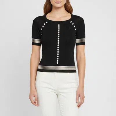 Rochas Black Logo Detail Rib Knit Cut Out Top