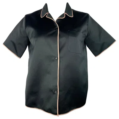 Pre-owned Rochas Black Short Sleeves Button Down Blouse Shirt Top, Size 42
